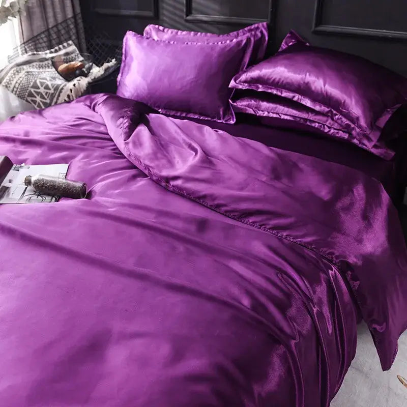 Lustrous purple ice rayon satin bedding set with matching pillows from decorbites ice rayon satin cooling duvet cover