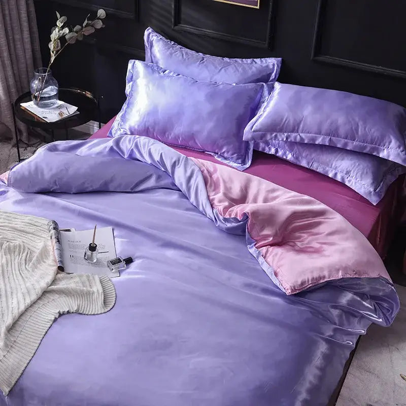 Pink ice rayon satin bedding set with purple and pink glossy satin finish for cooling bedroom decorbites ice rayon