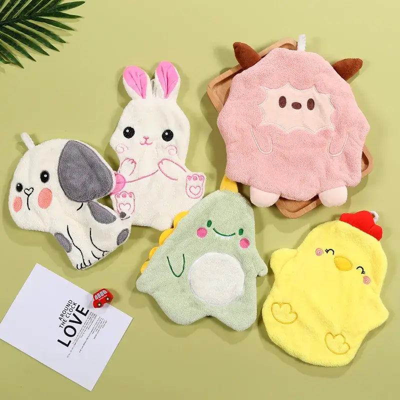 Pink lamb cartoon animal shape hand towel bathroom decor with cute plush pastel hand warmers and embroidered details