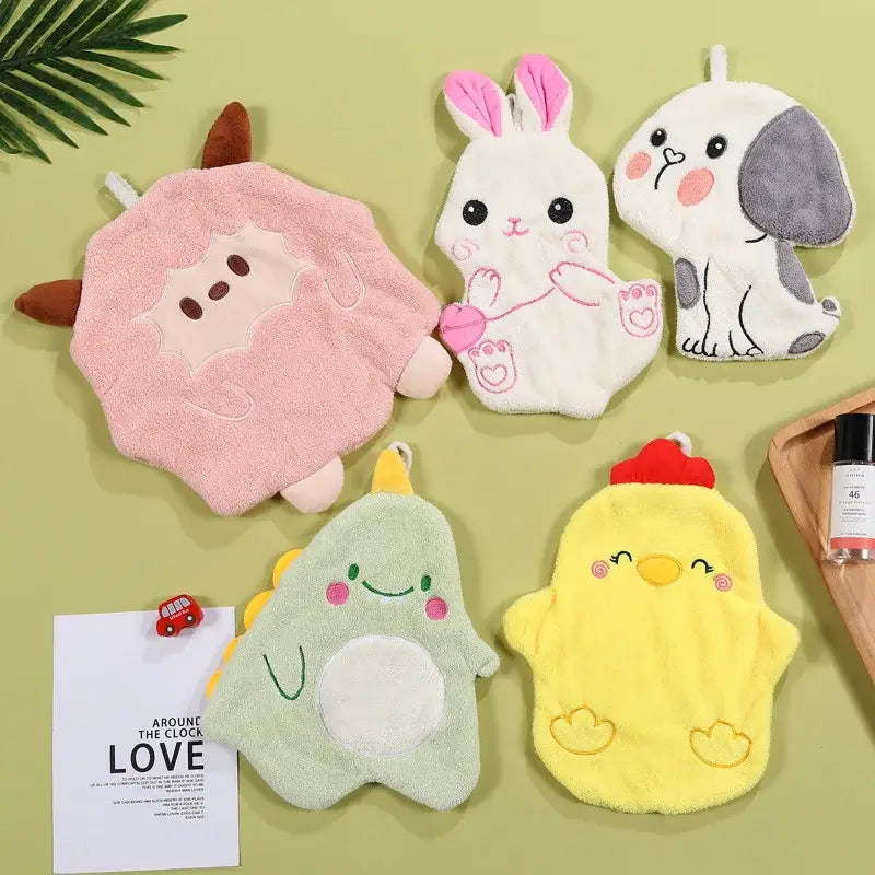Pink lamb cartoon animal shape plush hand towel with brown ears and embroidered face for decorbites cartoon animal decor