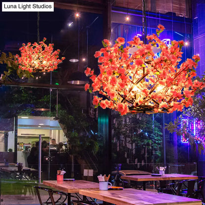 Pink LED Pendant Chandelier Light - Industrial Peach Blossom Design, Ideal for Restaurants - 3 Lights