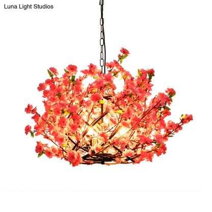 Pink LED Pendant Chandelier Light - Industrial Peach Blossom Design, Ideal for Restaurants - 3 Lights