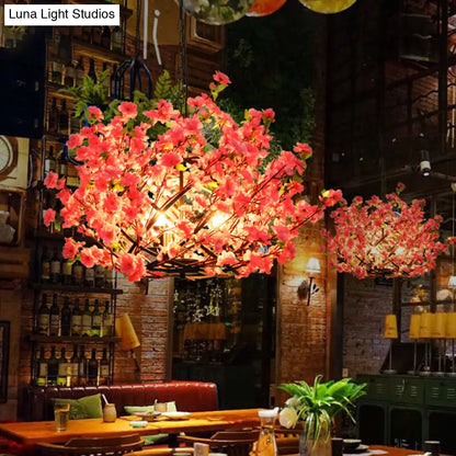 Pink LED Pendant Chandelier Light - Industrial Peach Blossom Design, Ideal for Restaurants - 3 Lights