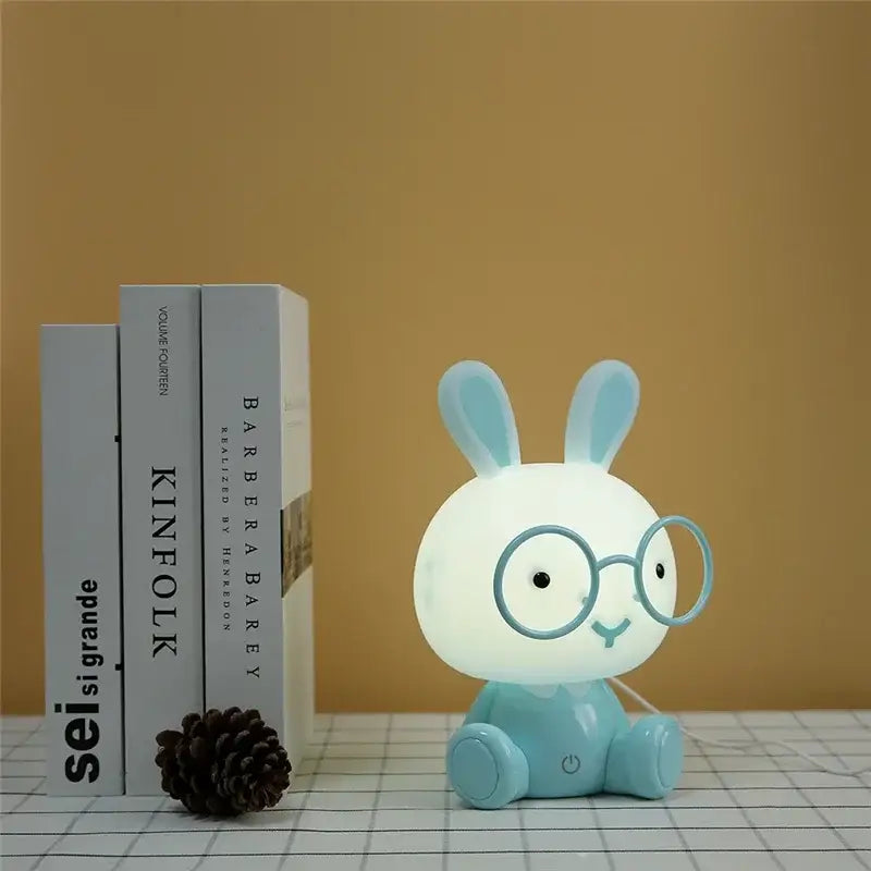 Cute light blue bunny-shaped decorbites cartoon animal night light made of smooth plastic for bedroom table lamp decor