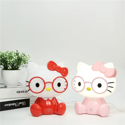 Pink and red hello kitty decorbites cartoon animal night light with bows and glasses for bedroom table lamp decor