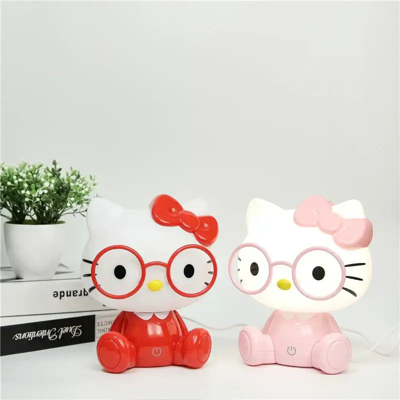 Pink and red hello kitty decorbites cartoon animal night light with bows and glasses for bedroom table lamp decor