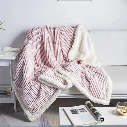 Pink corduroy throw blanket with plush white sherpa lining for decorbites cozy nordic wool bedroom decor