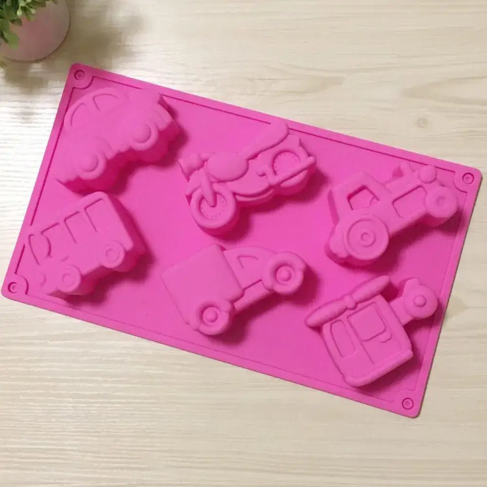 Pink silicone cake mould with raised vehicle shapes for decorbites creative airplane car kitchen baking tool