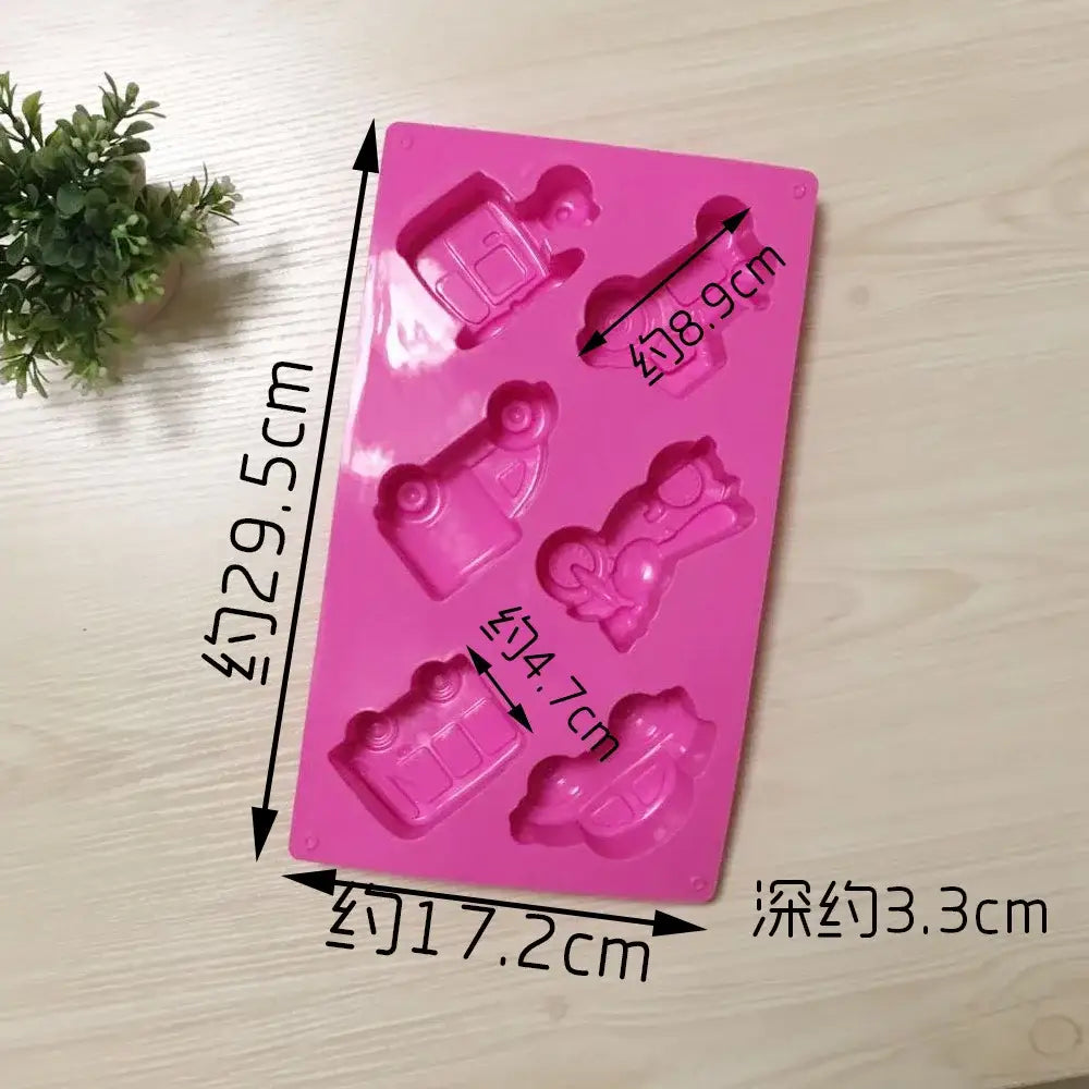 Pink silicone cake mould with six car-shaped cavities for decorbites creative airplane car baking decor