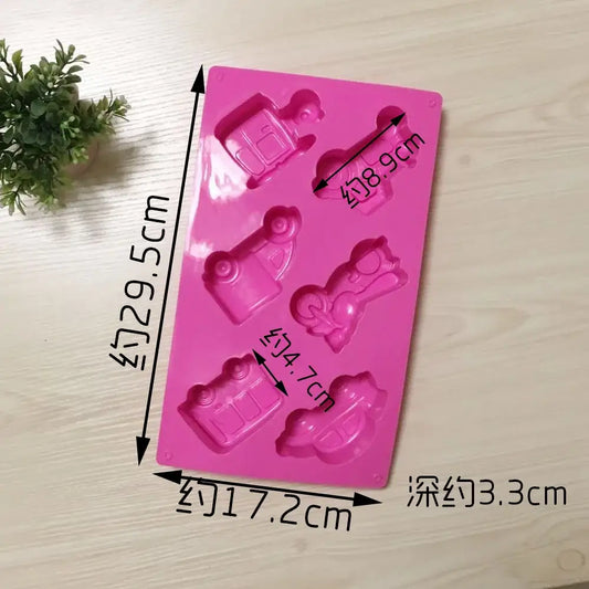 Pink silicone cake mould with six car-shaped cavities for decorbites creative airplane car baking decor