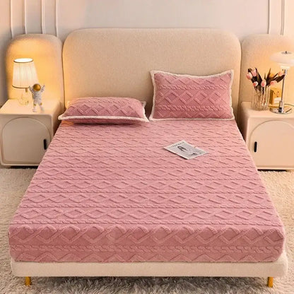 Pink textured cozy tafu fleece queen bedspread with diamond pattern and soft plush material for decorbites cozy tafu