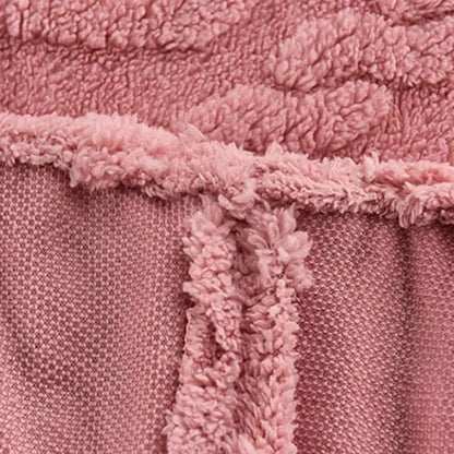 Pink textured cozy tafu fleece queen bed sheet featuring soft plush fabric and matching fuzzy drawstring for decorbites cozy tafu