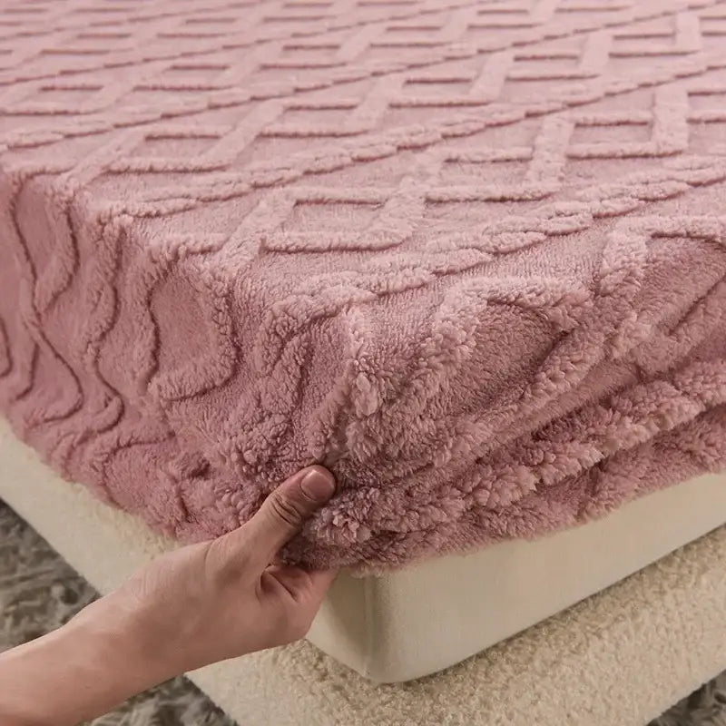 Pink plush cozy tafu fleece queen bed sheet with textured diamond pattern ideal for decorbites cozy tafu bedroom decor