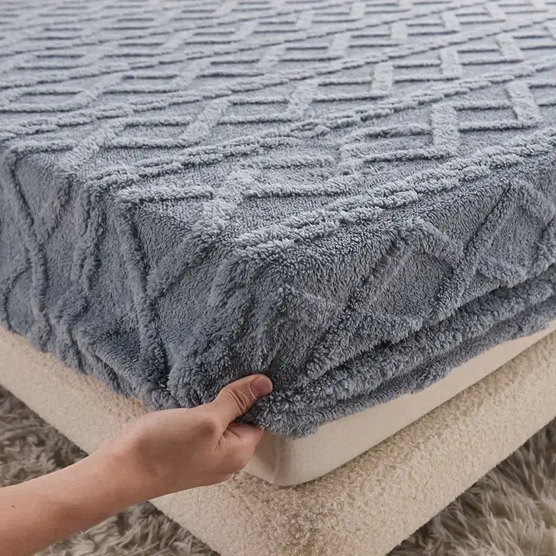 Soft gray fuzzy bed sheet with textured diamond pattern made of cozy tafu fleece queen for decorbites cozy tafu bedroom decor