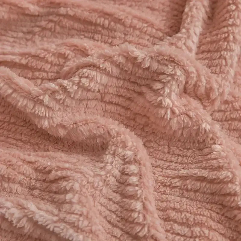 Soft pink textured winter fleece bedding set featuring ribbed plush fabric for cozy bedroom duvet cover kit