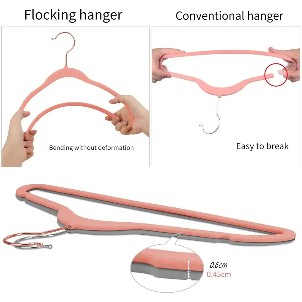 Pink velvet and gold wooden 45cm flocking hanger with metal hook designed for durability and flexibility by decorbites 45cm