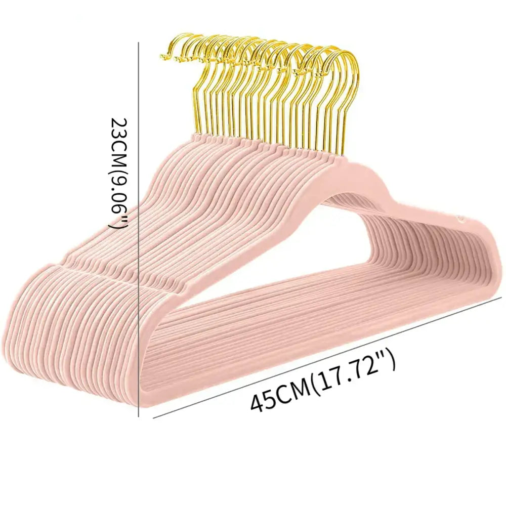 Set of pink velvet and gold wooden decorbites 45cm flocking hangers for bedroom trousers rack storage