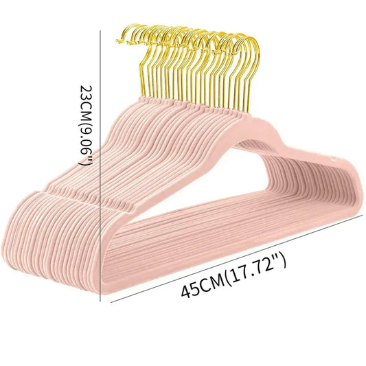 Set of pink velvet and gold wooden decorbites 45cm flocking hangers for bedroom trousers rack storage