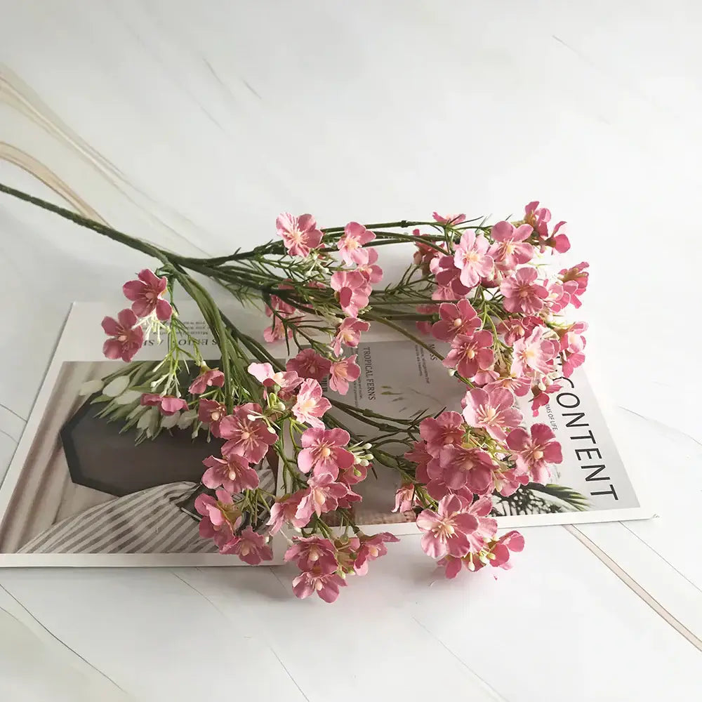 Pink and white artificial flowers babys breath wedding bouquet with delicate pink decorbites imitation flower stems