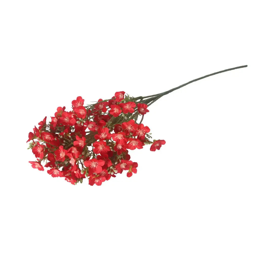 A cluster of vibrant red decorbites imitation flowers with delicate petals and green stems in an artificial flowers bouquet