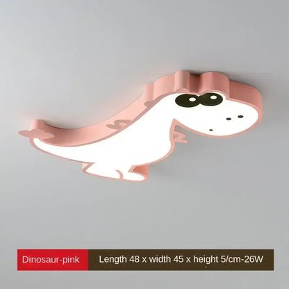 Pink and white decorbites dinosaur led ceiling lamp featuring a cute dinosaur shape with illuminated body and black eyes
