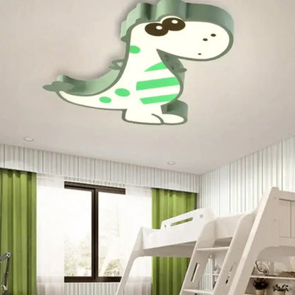 A charming green and white decorbites dinosaur led ceiling lamp with striped patterns for kids bedroom decor