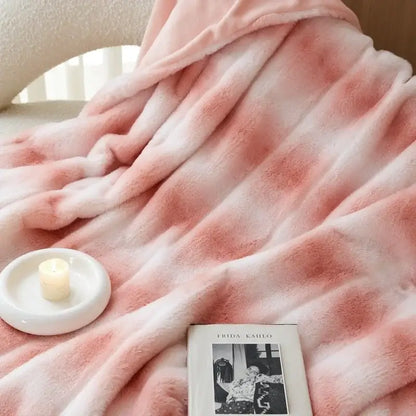 Pink and white tie-dye decorbites cozy fleece blanket with soft plush textured surface for bedroom throw use