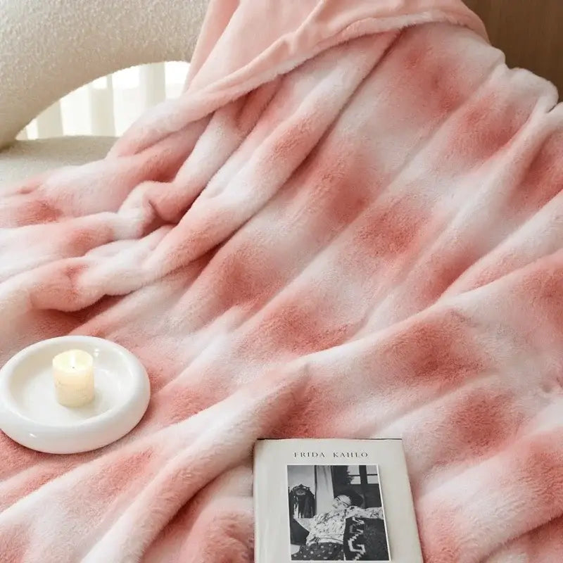 Pink and white tie-dye decorbites cozy fleece blanket with soft plush textured surface for bedroom throw use