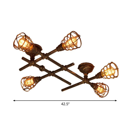 DecorBites™ DecorBites™ Piping Industrial Antiqued Bronze Metal Semi Flush Mount Ceiling Light with Cage