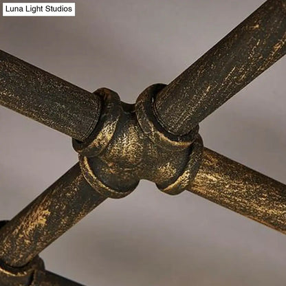 DecorBites™ DecorBites™ Piping Industrial Antiqued Bronze Metal Semi Flush Mount Ceiling Light with Cage