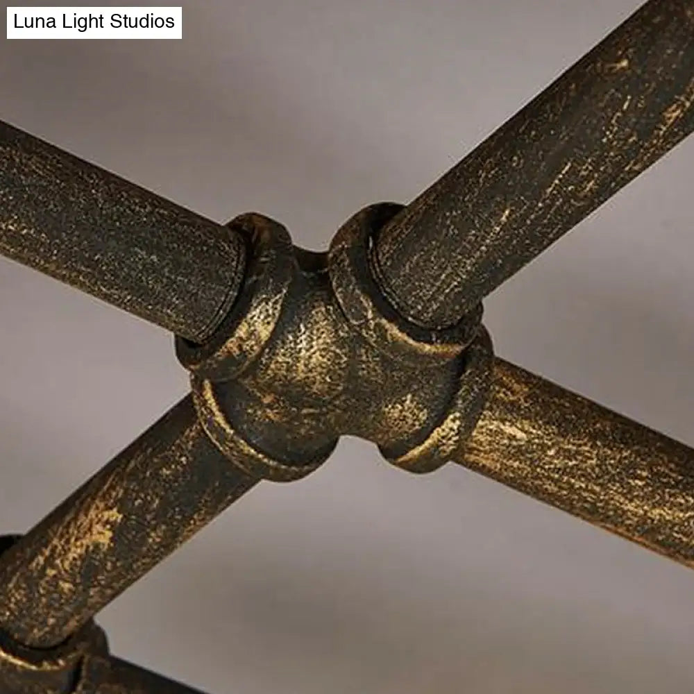 DecorBites™ DecorBites™ Piping Industrial Antiqued Bronze Metal Semi Flush Mount Ceiling Light with Cage