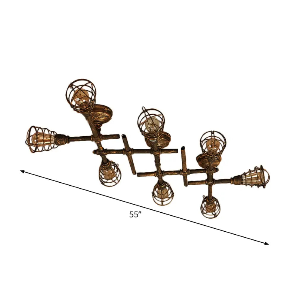 DecorBites™ DecorBites™ Piping Industrial Antiqued Bronze Metal Semi Flush Mount Ceiling Light with Cage