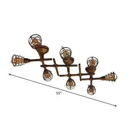 DecorBites™ DecorBites™ Piping Industrial Antiqued Bronze Metal Semi Flush Mount Ceiling Light with Cage