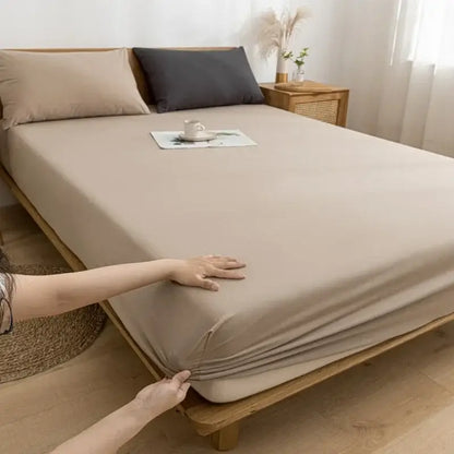 Beige stretchy decorbites cotton fitted sheet with smooth fitted design for bedroom use
