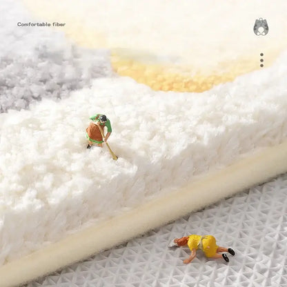 Playful gray lion and rainbow cartoon animal bath rug with white fluffy fiber cushion and textured plush surface decorbites cartoon animal bathroom decor