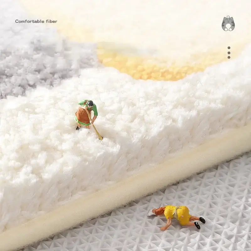 Playful gray lion and rainbow cartoon animal bath rug with white fluffy fiber cushion and textured plush surface decorbites cartoon animal bathroom decor