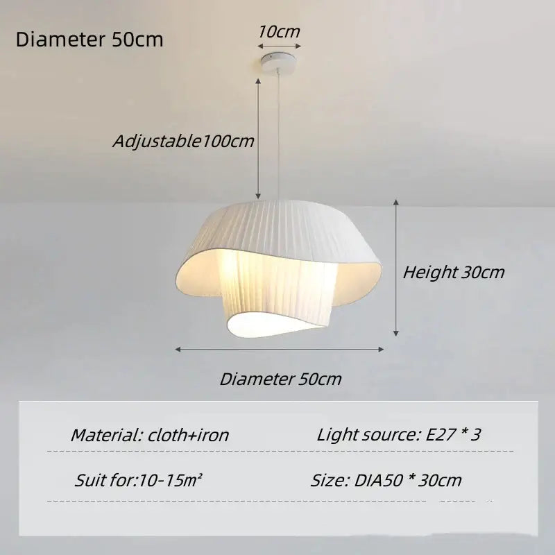 Pleated beige cream white double pendant lamp with white pleated fabric shade and iron frame for living room decorbites cream white