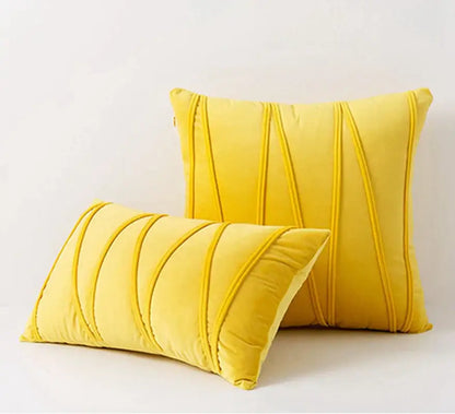 Pleated mustard yellow short wool velvet pillowcase with stitched cord detailing for living room decorbites knit short decor