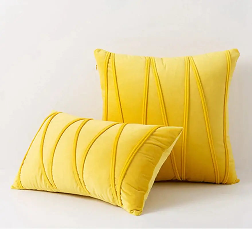 Pleated mustard yellow short wool velvet pillowcase with stitched cord detailing for living room decorbites knit short decor