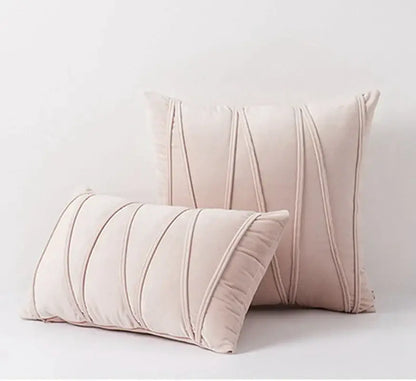 Beige velvet throw pillows with subtle vertical pleats in short wool velvet knit short wool decorbites knit short style