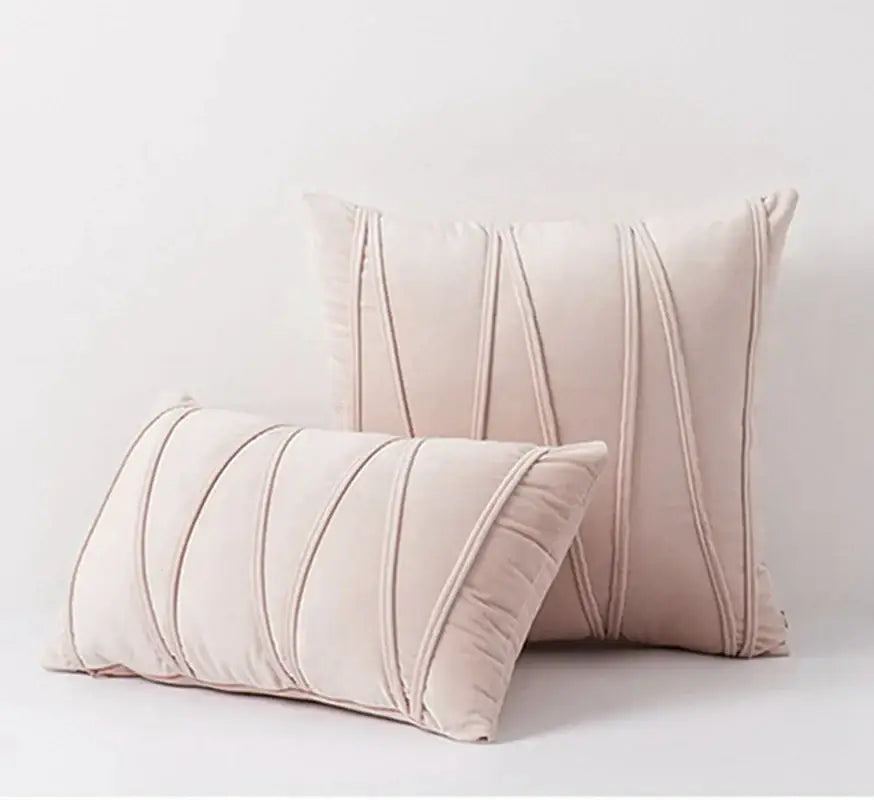 Beige velvet throw pillows with subtle vertical pleats in short wool velvet knit short wool decorbites knit short style