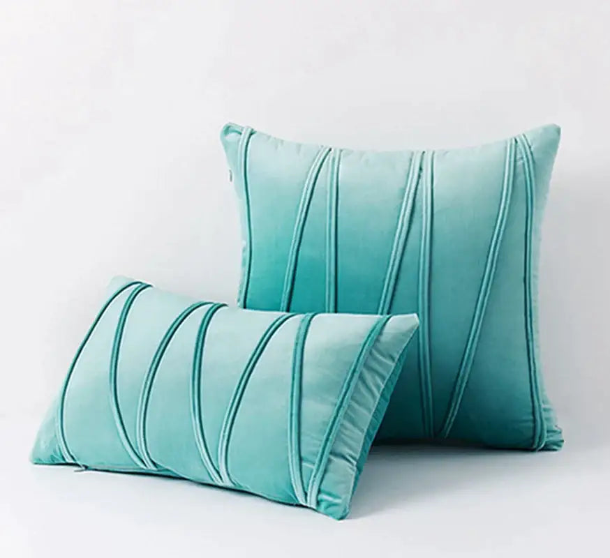 Teal velvet throw pillows with stitched vertical pleats featuring knit short wool velvet for living room decorbites knit short style