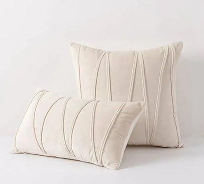 Pleated mustard yellow short wool velvet pillowcase with cream velvet throw pillows featuring vertical stitched detailing for decorbites knit short style