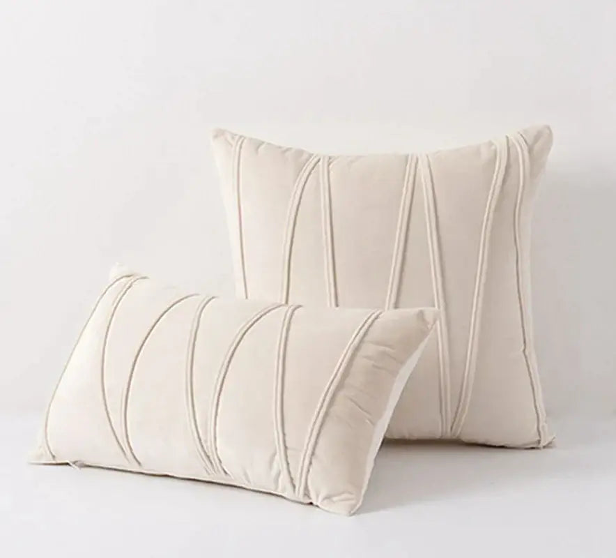 Pleated mustard yellow short wool velvet pillowcase with cream velvet throw pillows featuring vertical stitched detailing for decorbites knit short style
