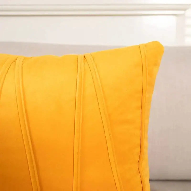 Bright yellow pleated mustard yellow short wool velvet pillowcase with vertical stitched pleats for living room decorbites knit short wool