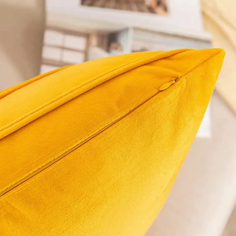 Pleated mustard yellow short wool velvet pillowcase with subtle sheen and stitched seams for living room decorbites knit short