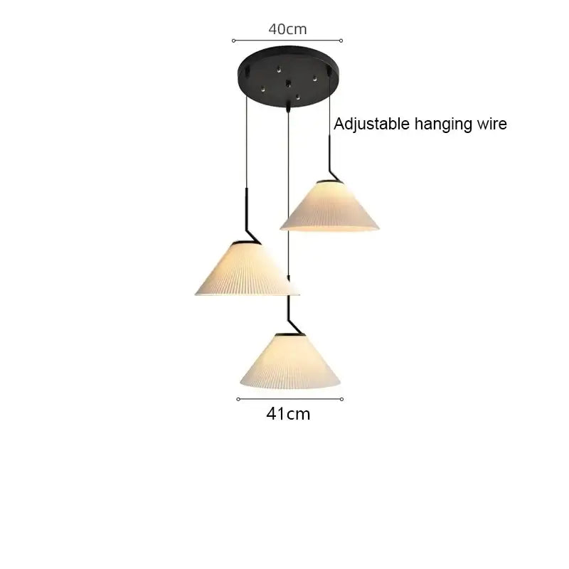 Modern black metal pendant light with three cream pleated glass shades pleated chandelier for dining room decorbites cream led