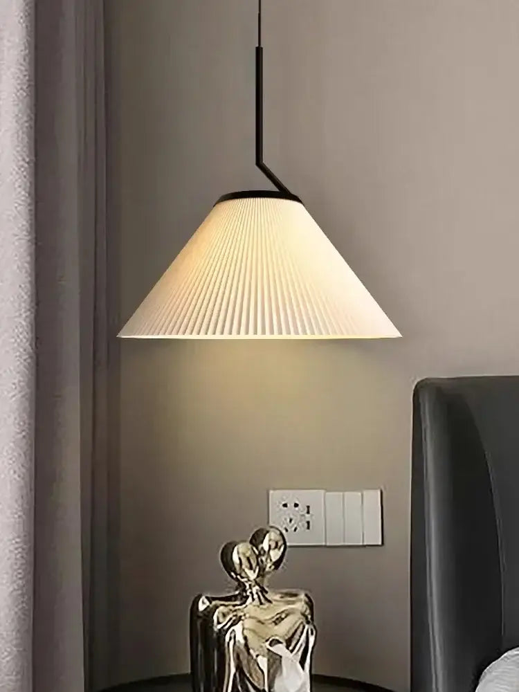 A modern pendant light with a pleated off-white fabric shade and black metal frame for dining room decorbites cream led chandelier