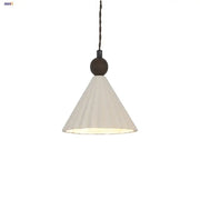 Pleated white fabric pendant light with dark brown twisted cord and ceramic wood fixture for decorbites ceramic wood pendant decor