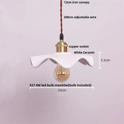White ceramic pendant light with fluted petal design and brass copper socket for decorbites ceramic wood pendant use